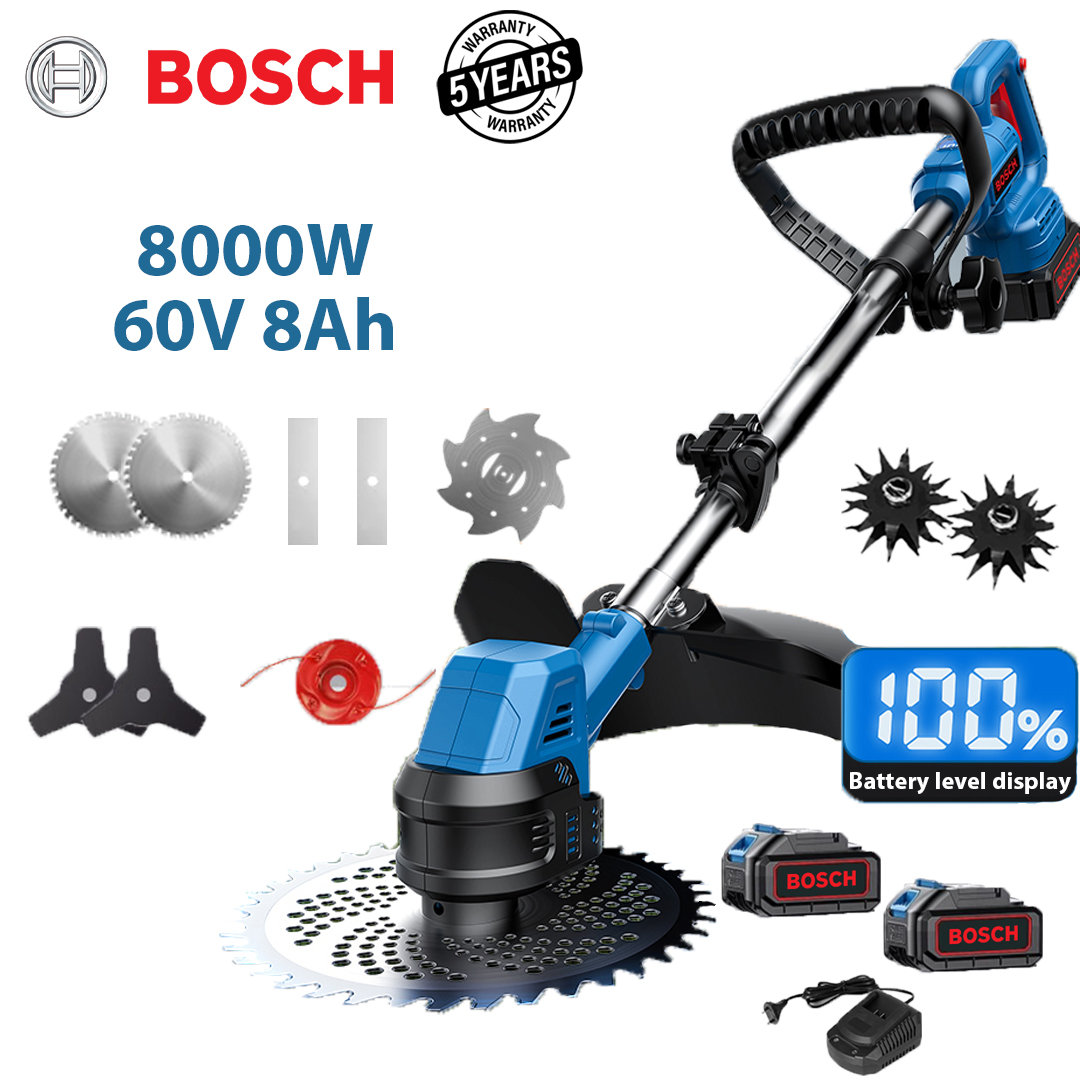 Model de bază: 8000W (2 baterii litiu 60V8Ah + 2 lame din aliaj + 2 lame triunghiulare + 2 lame drepte + 2 frânghii de tăiere din aliaj + 1 lamă anti-încurcare + 1 cap de plug + 2 încărcător rapid)