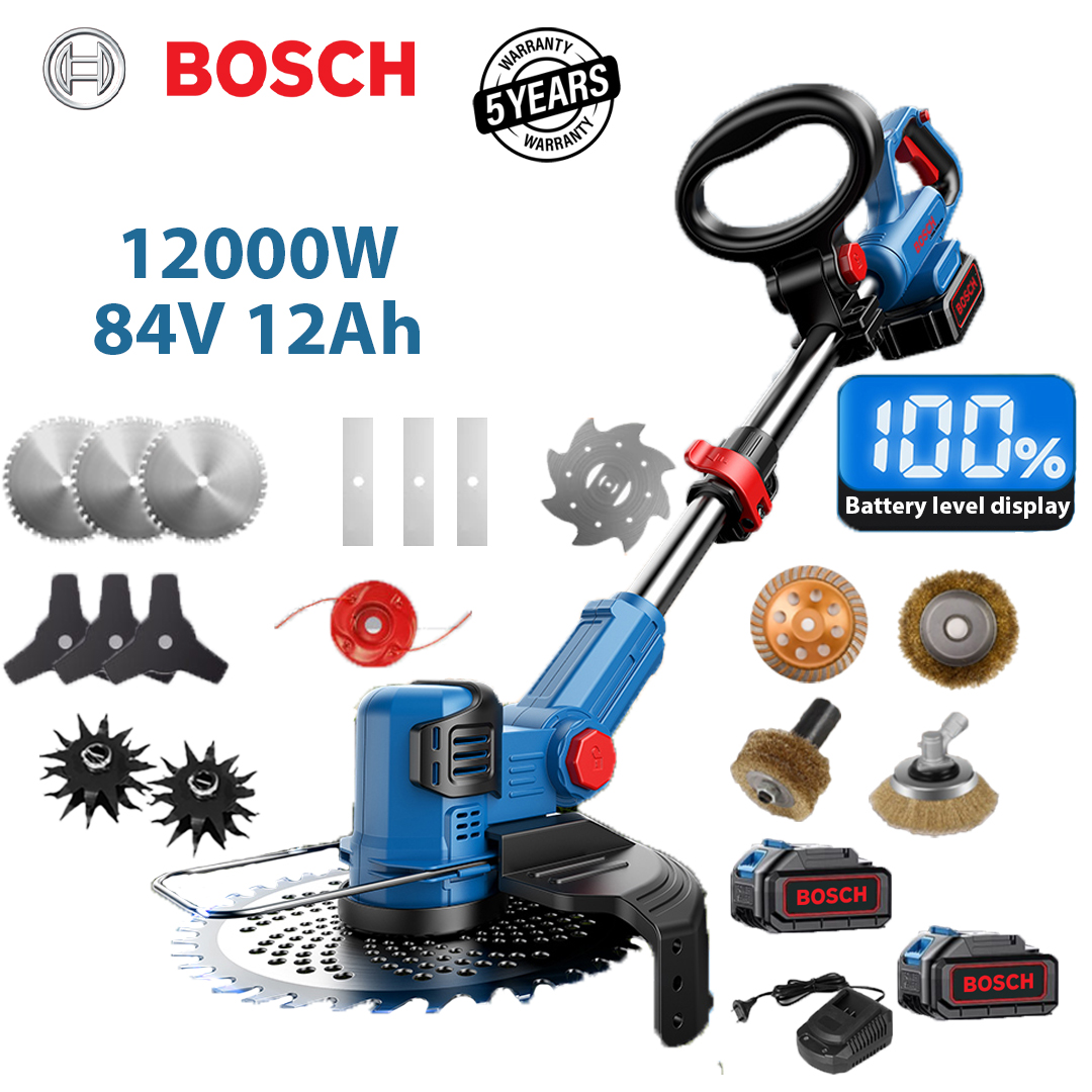 Model îmbunătățit: putere 12000W (cu baterie litiu 84V12Ah * 2 + lamă din aliaj * 3 + lamă triunghiulară * 3 + lamă dreaptă * 3 + frânghie de tăiere din aliaj * 1 + lamă anti-încurcare * 1 + cap de arat * 2 + cap de șlefuire din aliaj * 1 + cap mare de perie de sârmă * 1 + cap mic de perie de sârmă * 1 + cap de lustruire a țevilor * 1 + încărcător rapid * 1)