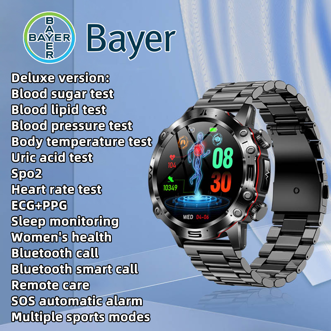 Versiune Deluxe: măsoară glicemia, lipidele din sânge, tensiunea arterială, temperatura corpului, acid uric, Spo2, ritmul cardiac, ECG+PPG, monitorizarea somnului, sănătatea femeilor, apeluri Bluetooth, apeluri inteligente Bluetooth, îngrijire la distanță, alarmă automată SOS, moduri sportive multiple, încărcare fără fir